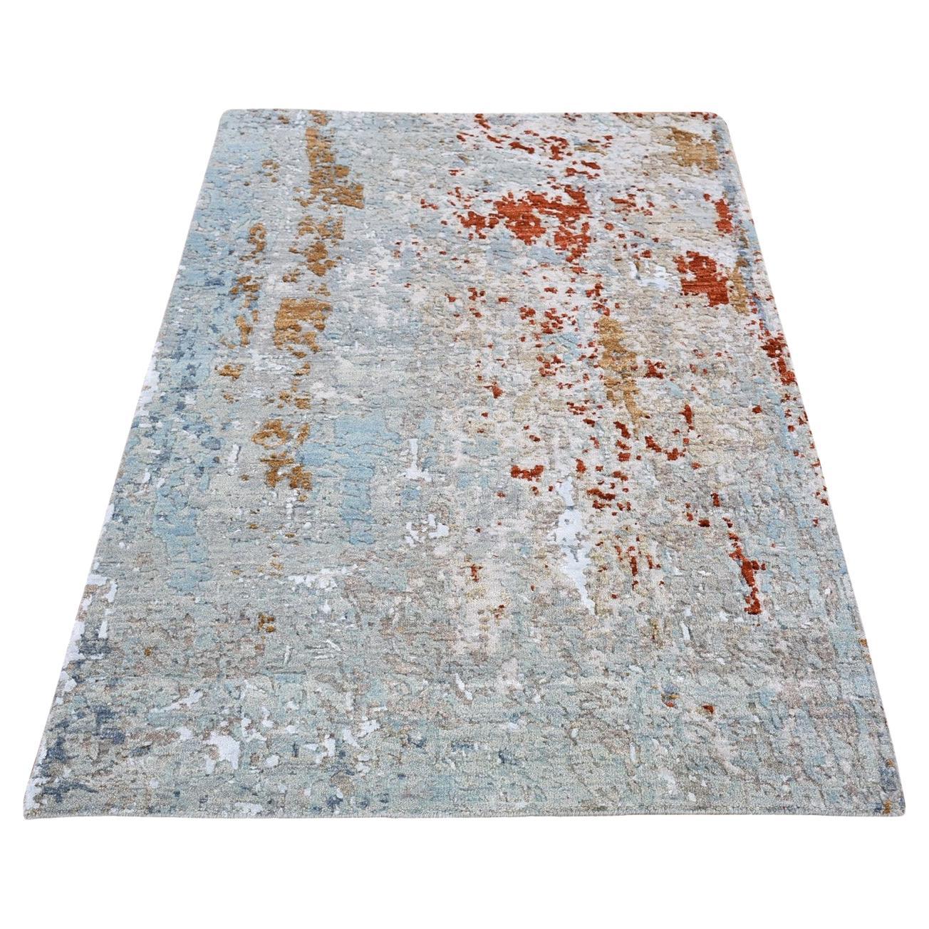 3
2"x5
5" Hi-Low Pile Abstract Design Wool Hand Knotted Persian Knot Rug im Angebot