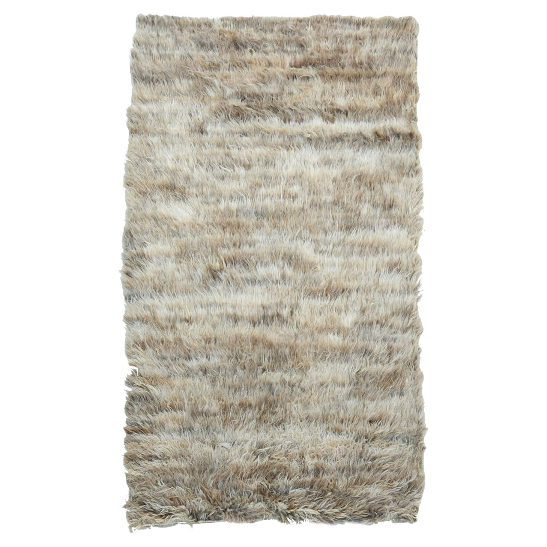 3'2 "x5'6" Beige Hand geknüpft Shag Flokati Griechisch Stil Undyed Natürliche Wolle Teppich im Angebot