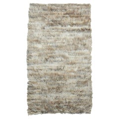 3'2"x5'6" Beige Hand Knotted Shag Flokati Greek Style Undyed Natural Wool Rug