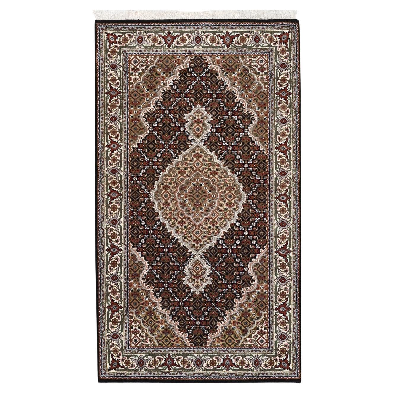 3
2"x5
6" Wool-Silk Fish Medallion Design Tabriz Mahi Hand Knotted Oriental Rug For Sale
