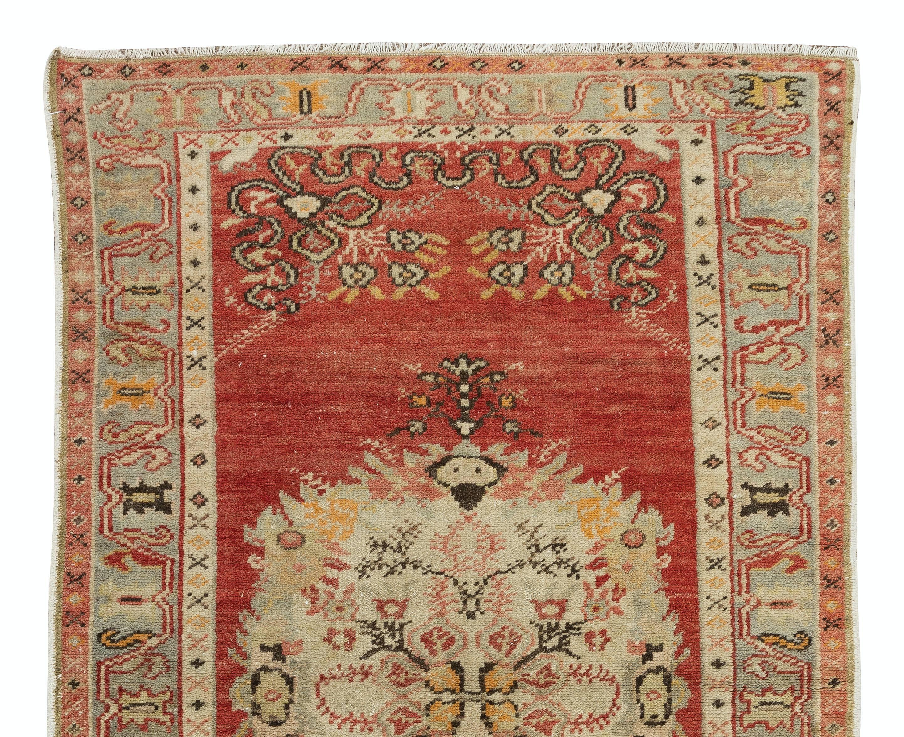 Turkish 3.2x5.7 Ft Mid-Century Hand Knotted Anatolian Wool Accent Rug, Circa 1960 For Sale