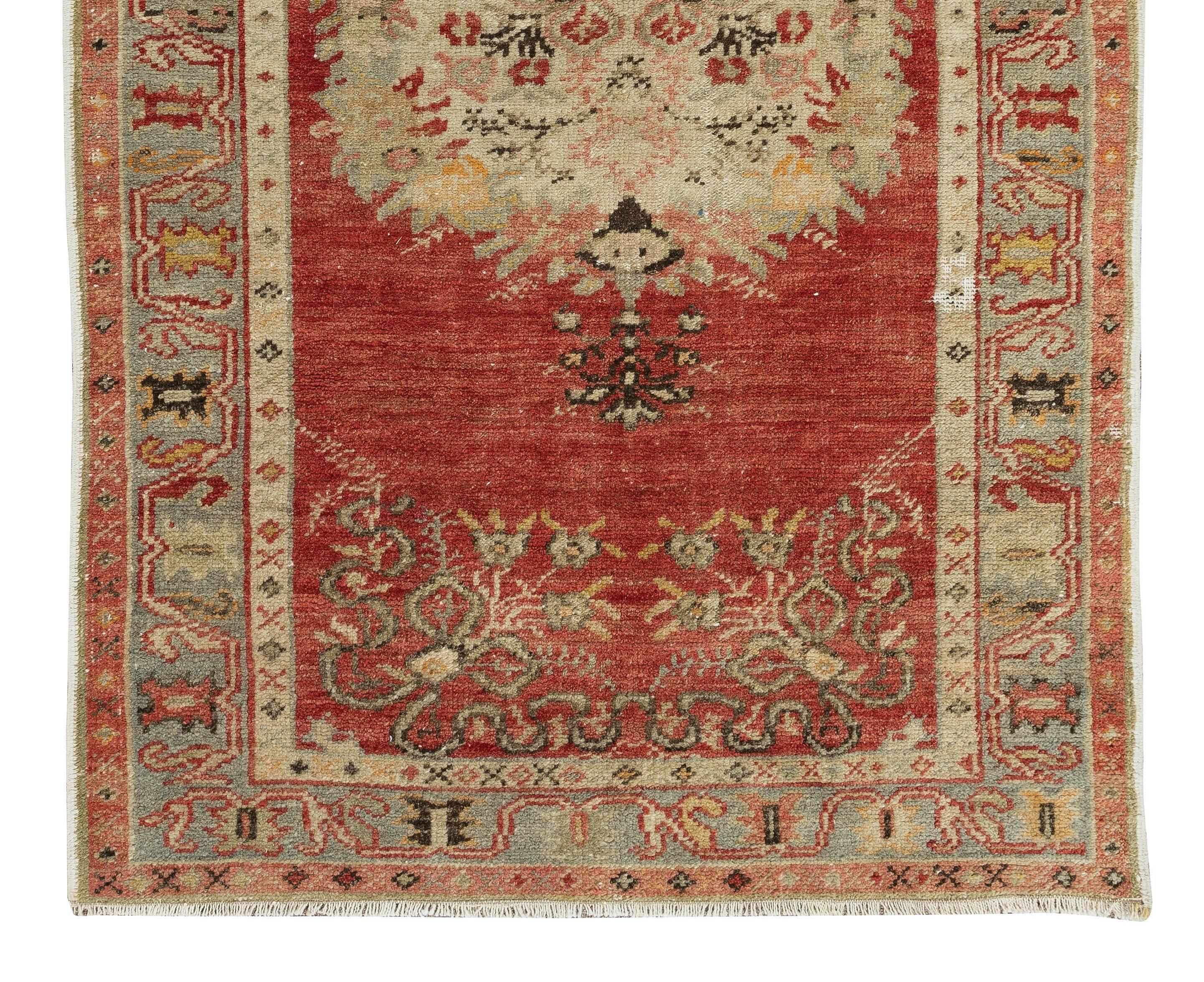 Hand-Knotted 3.2x5.7 Ft Mid-Century Hand Knotted Anatolian Wool Accent Rug, Circa 1960 For Sale