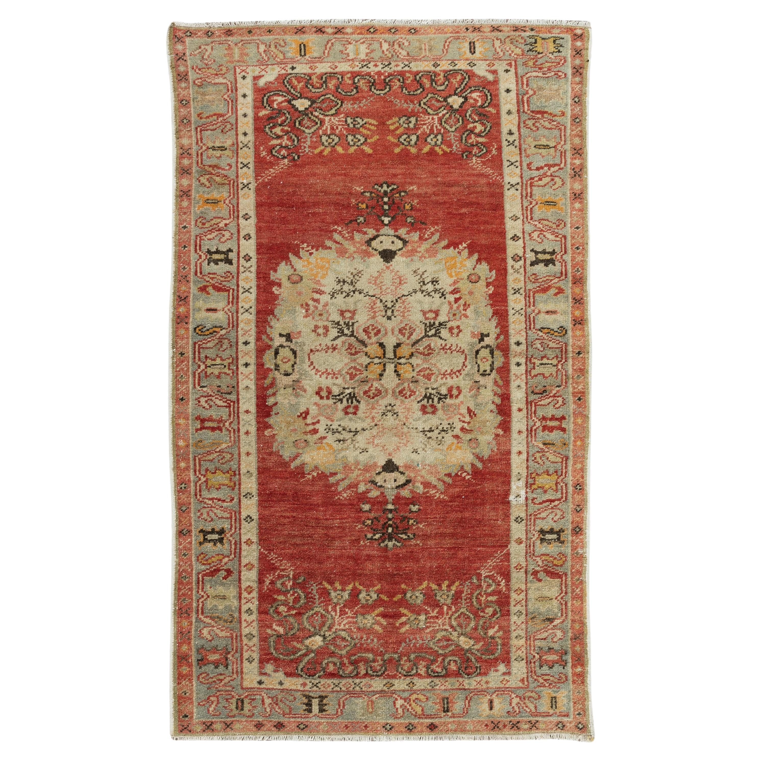 3.2x5.7 Ft Mid-Century Hand Knotted Anatolian Wool Accent Rug, Circa 1960 For Sale