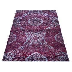 3'2 "x5'7" Nepali Wool & Silk Large Lotus Flower Design annodato a mano Oriental Rugs