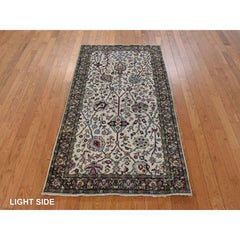Tapis oriental vintage « Indo Tabriz » couleur ivoire, 3'2" x 5'9", noué à la main, 100 % laine, 300 KPSI