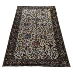 Tapis oriental vintage « Indo Tabriz » couleur ivoire, 3'2" x 5'9", noué à la main, 100 % laine, 300 KPSI