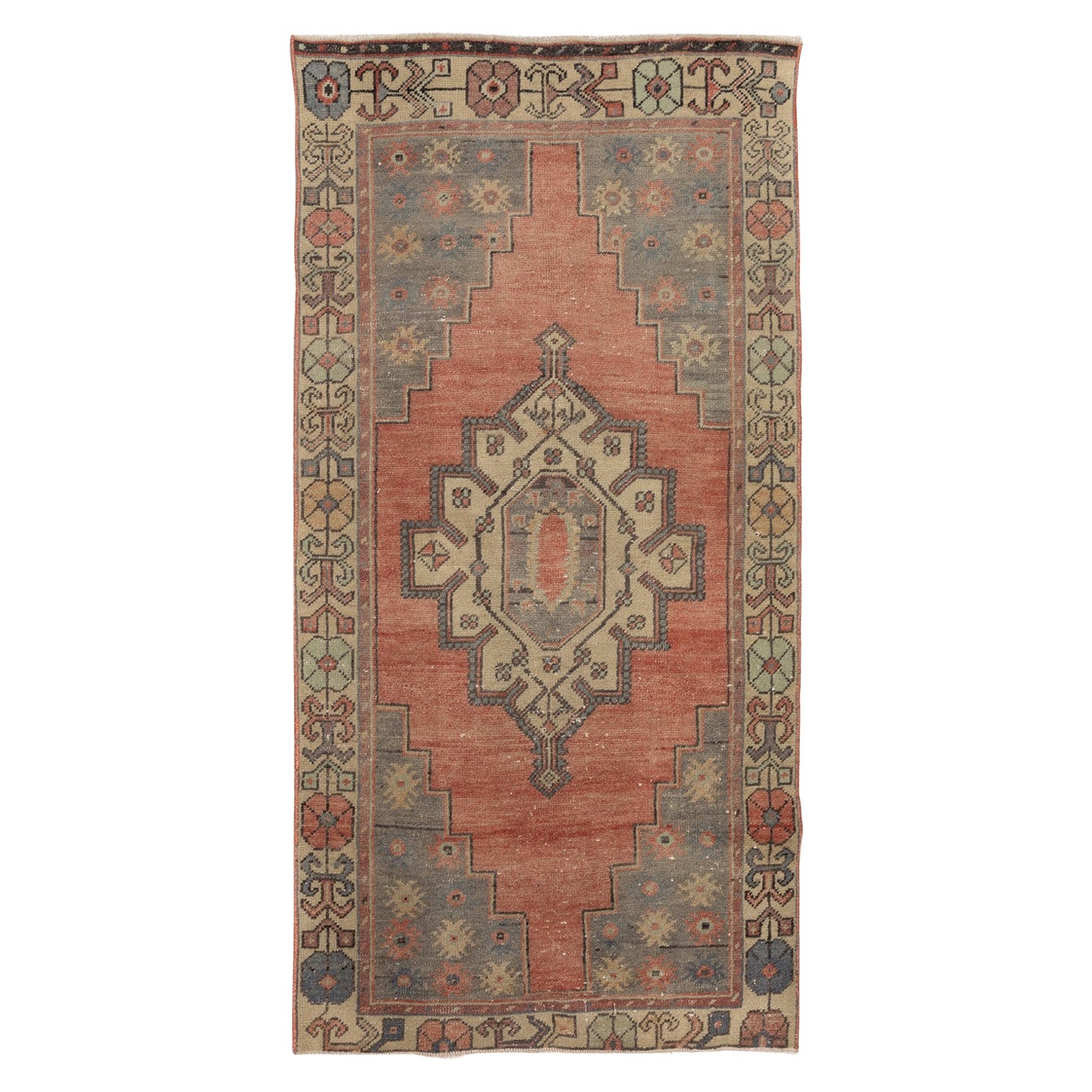 Tappeto da lancio tribale vintage 3.2x6 Ft. Lana morbida e colori naturali. Tappeto turco