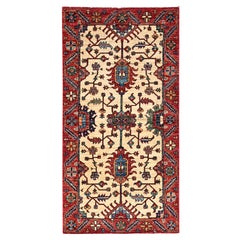 3'2"X6'1" Toscan beige avec bordure rouge carmin luxueux noué à la main