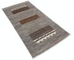3.2x6.5 ft Hand Knotted Brown Wool Area Rug, Geometric Tribal Pattern Accent Rug