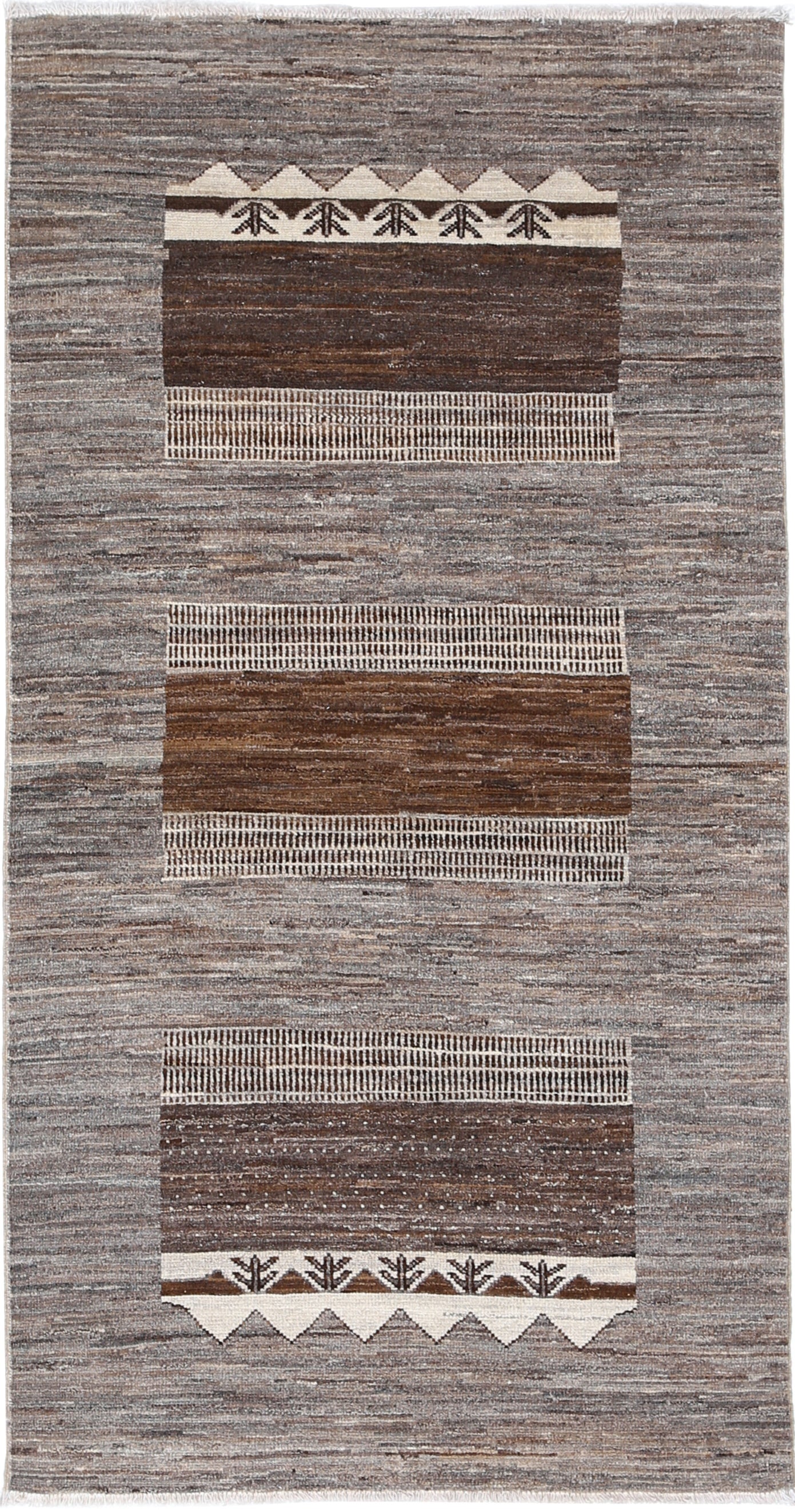 3.2x6.5 ft Hand Knotted Brown Wool Area Rug, Geometric Tribal Pattern Accent Rug For Sale