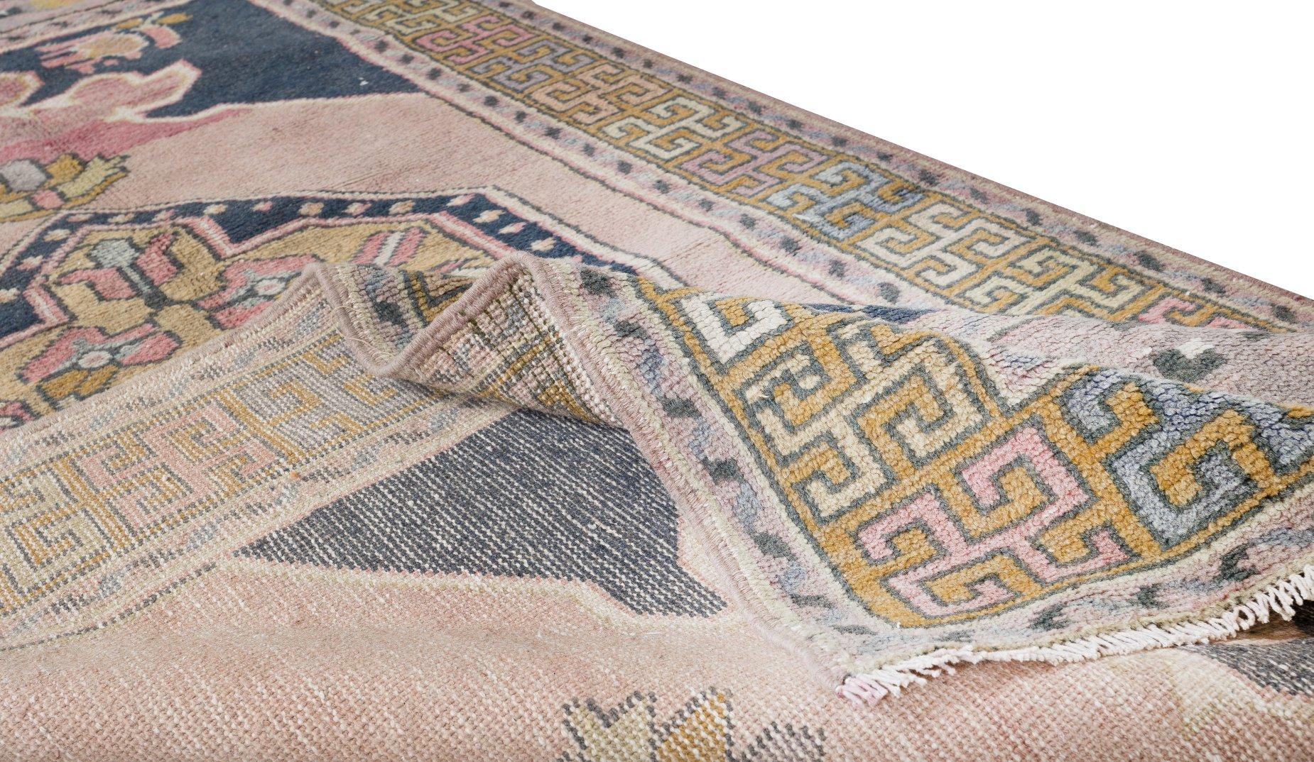 Turkish 3.2x6.5 Ft Handmade Anatolian Village Small Rug, Tribal Style Mid-Century Carpet For Sale