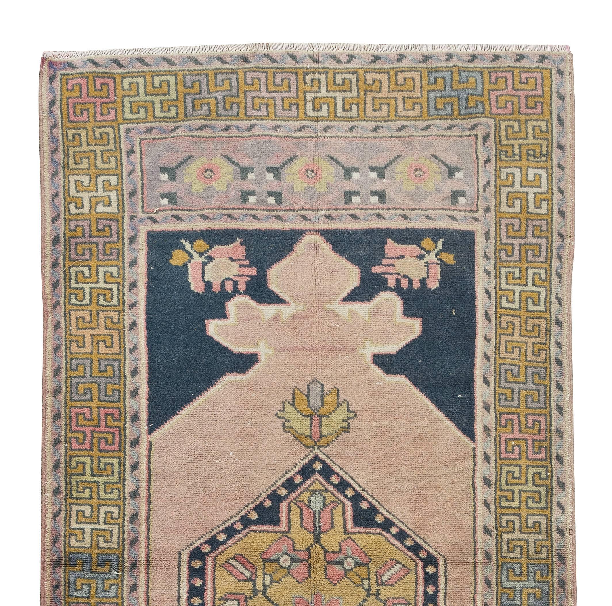 Hand-Woven 3.2x6.5 Ft Handmade Anatolian Village Small Rug, Tribal Style Mid-Century Carpet For Sale