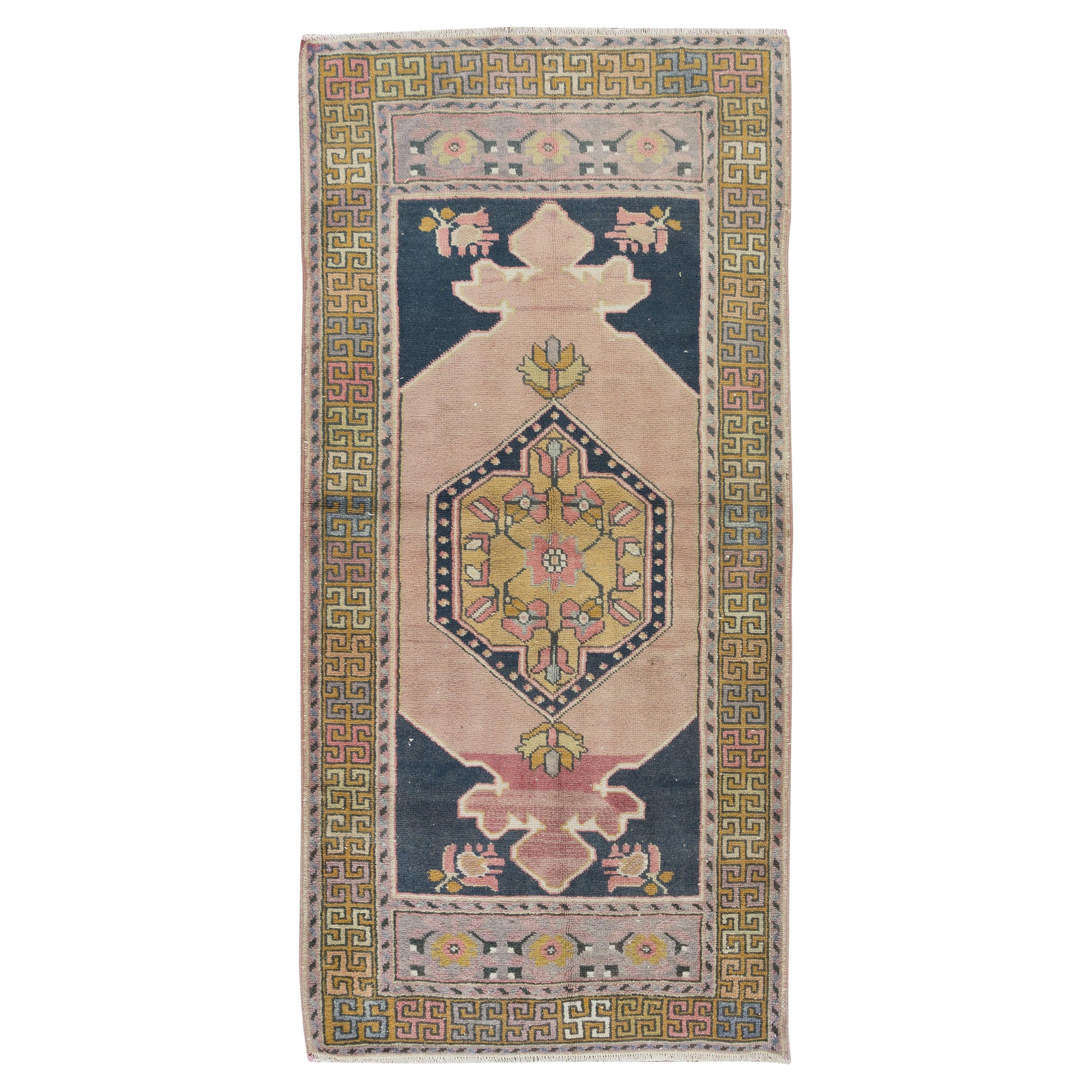 3.2x6.5 Ft Handmade Anatolian Village Small Rug, Tribal Style Mid-Century Carpet For Sale
