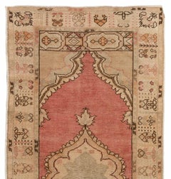 Nice Handmade Midcentury Anatolian Village Wool Rug in Beige & Red Colors