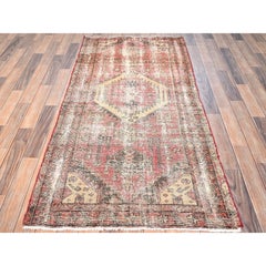 3'2"x6'5" Rose Red Vintage Zoroastrian Hamadan Hand Knotted Pure Wool Runner Rug