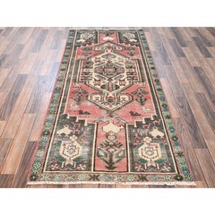 3'2"x6'8" Pink Vintage Persian Hamadan Hand Knotted Wool Worn Out Runner Rug