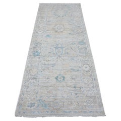 3
2"x7
9" Silver Gray Hand Knotted Afghan Angora Oushak Runner Oriental Rug