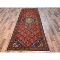 3'2"x9'2" Blush Red Vintage Persian Hamadan Hand Knotted Pure Wool Runner Rug