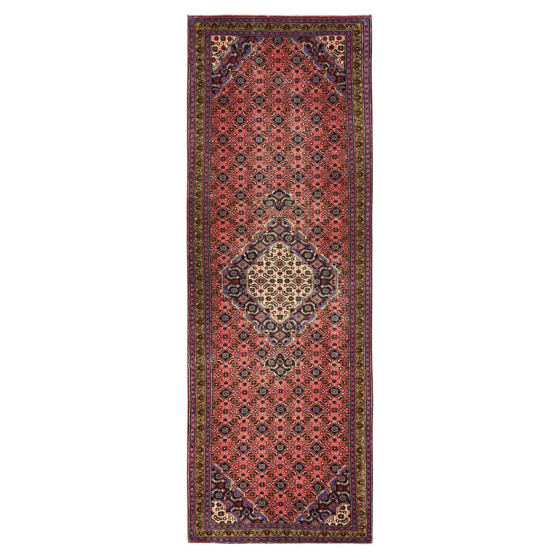 3'2"x9'2" Blush Red Vintage Zoroastrian Amadan Hand Knotted Pure Wool Runner Rug