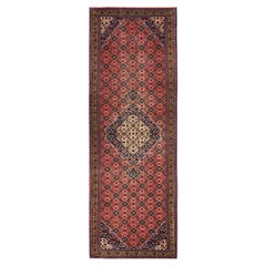 3'2"x9'2" Blush Red Vintage Persian Hamadan Hand Knotted Pure Wool Runner Rug