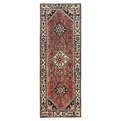 3'2"x9'3" Red Worn Out Vintage Persian Hamadan Hand Knotted Wool Runner Rug