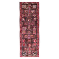 3'2"x9'6" Mehrfarbiger handgeknüpfter Vintage Nordwest-Persischer Vintage-Läufer aus Wolle