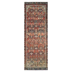 3
2"x9
6" Orange, Hand Knotted Vintage Persian Hamadan Worn Wool Runner Rug