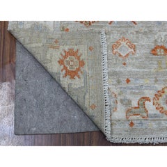 3'2"x9'7" Cream Soft and Supple Wool Hand Knotted Angora Oushak Oriental Rug