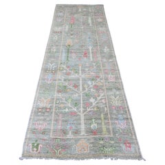 3
2"x9
9" Laurel Green Hand Knotted Afghan Angora Oushak Pure Wool Runner Rug