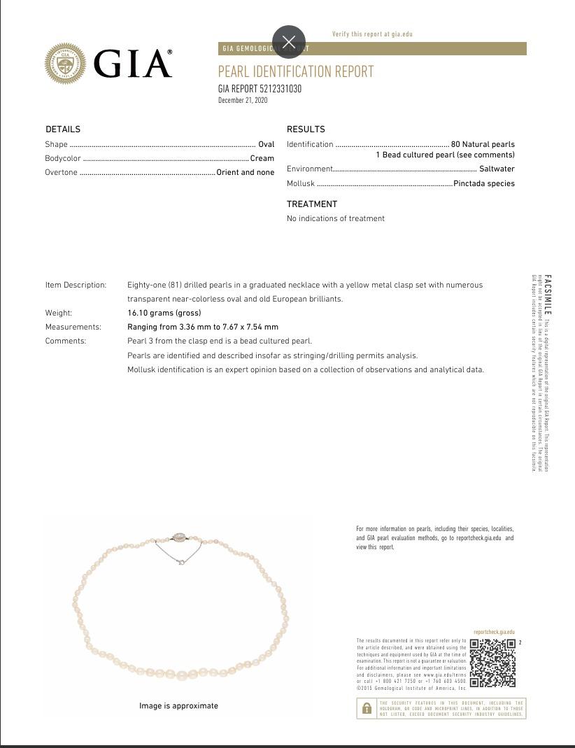 3,3-7,6 MM Perle 0,74 Karat Diamant 18K Gelbgold Beed Halskette im Angebot 8