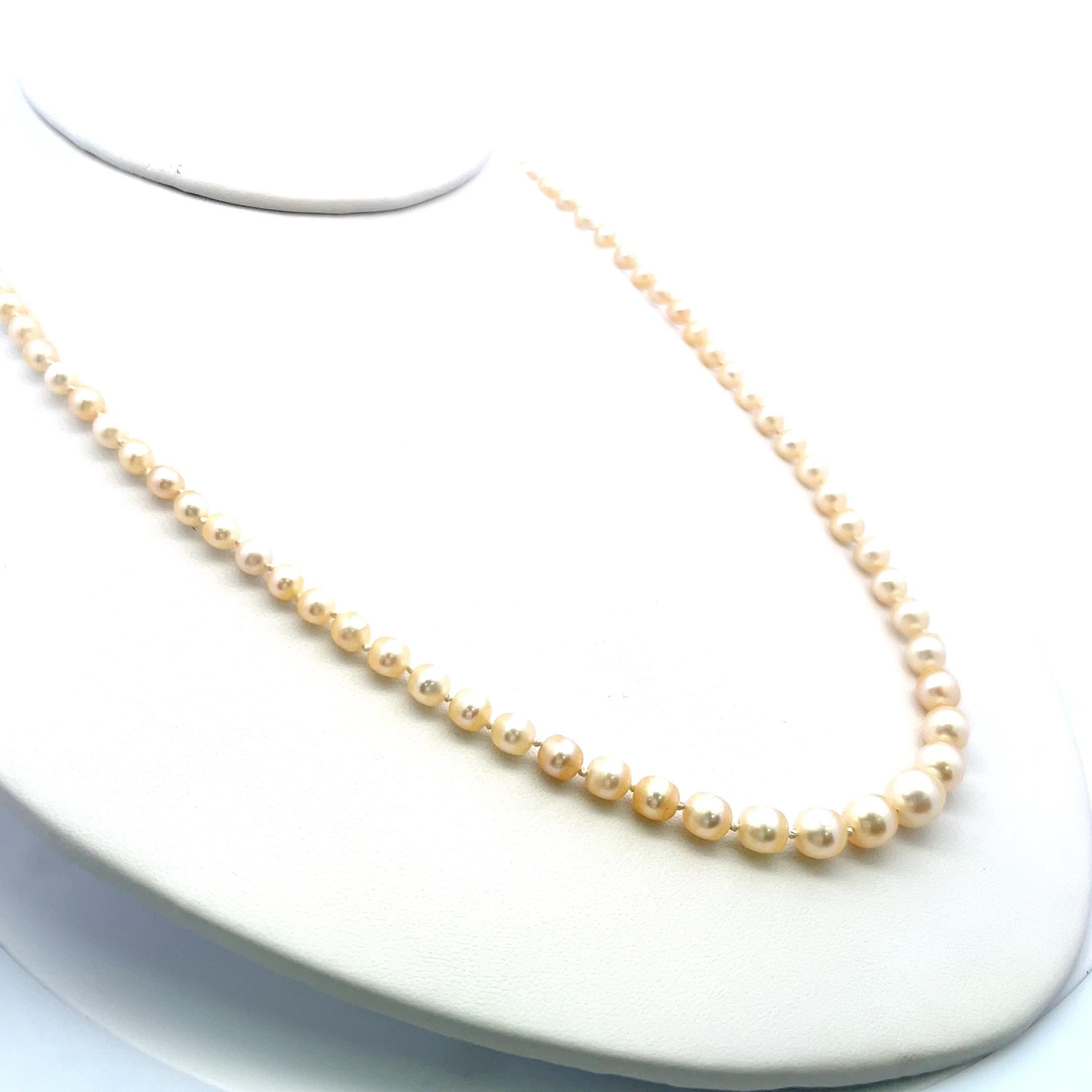 3,3-7,6 MM Perle 0,74 Karat Diamant 18K Gelbgold Beed Halskette im Zustand „Gut“ im Angebot in New York, NY