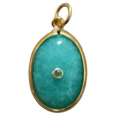 33 Carat Amazonite Oval Cab 14k Yellow Gold Bezel Round Emerald Cab Pendant