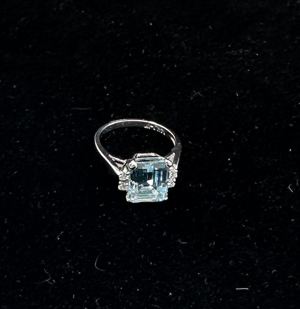 3,3 Karat Aquamarin Diamantring 14 Karat Weißgold Hollywood Regency Art Deco im Angebot 4
