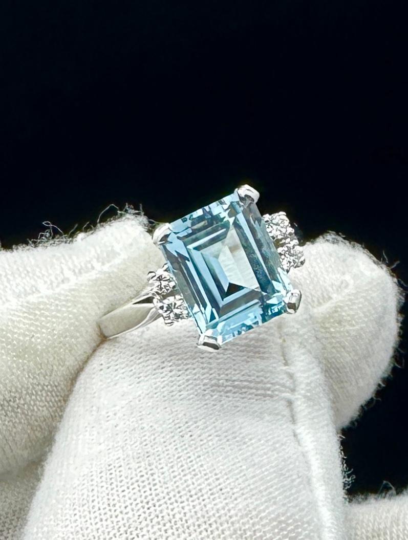 3,3 Karat Aquamarin Diamantring 14 Karat Weißgold Hollywood Regency Art Deco im Angebot 1