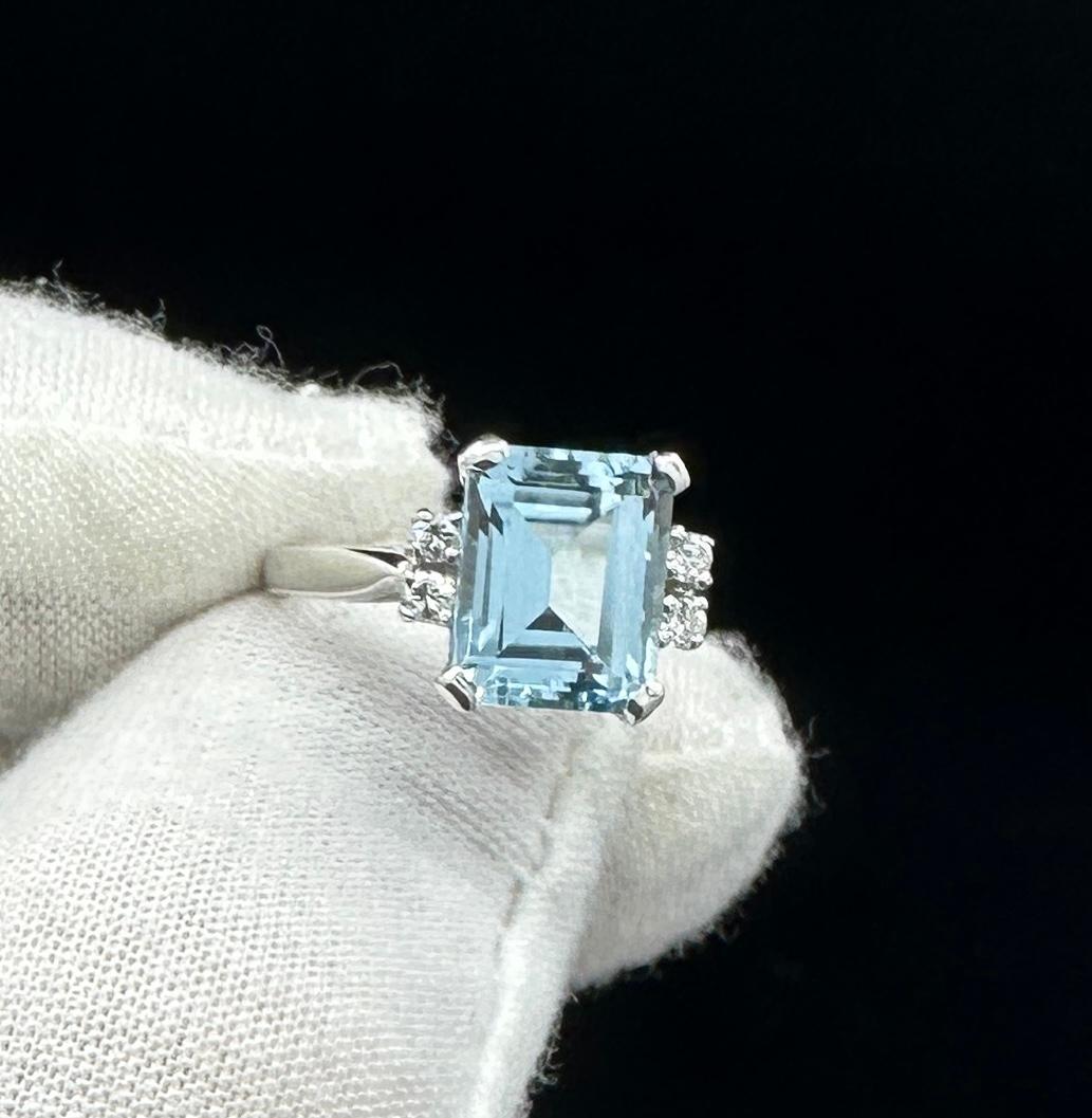 3,3 Karat Aquamarin Diamantring 14 Karat Weißgold Hollywood Regency Art Deco im Angebot 2