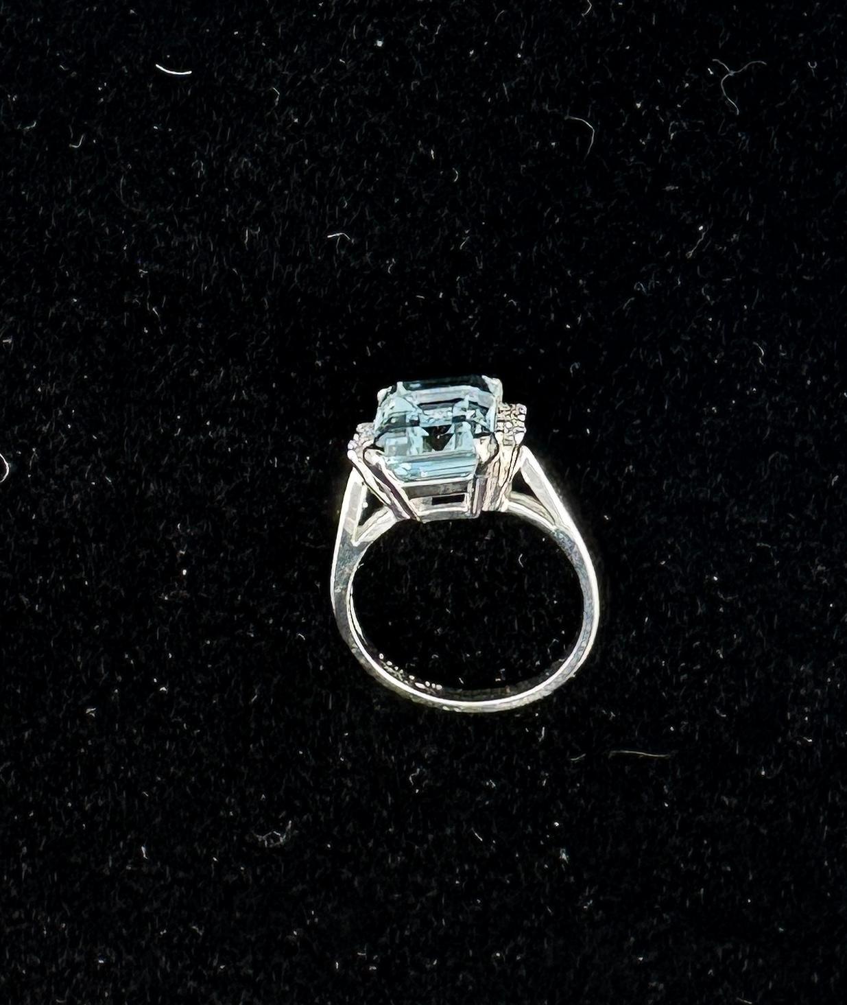 3,3 Karat Aquamarin Diamantring 14 Karat Weißgold Hollywood Regency Art Deco im Angebot 3