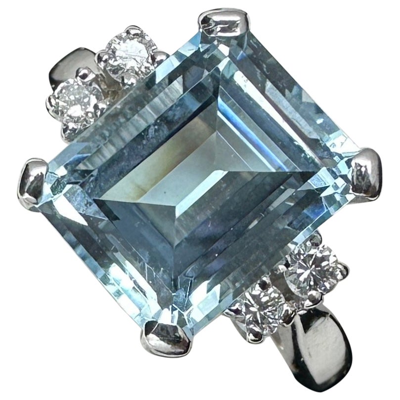 3,3 Karat Aquamarin Diamantring 14 Karat Weißgold Hollywood Regency Art Deco