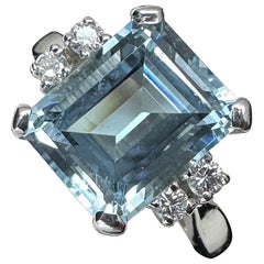 3,3 Karat Aquamarin Diamantring 14 Karat Weißgold Hollywood Regency Art Deco