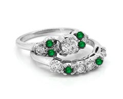 .33 Carat Diamond and Emerald Vintage Wedding Set White Gold