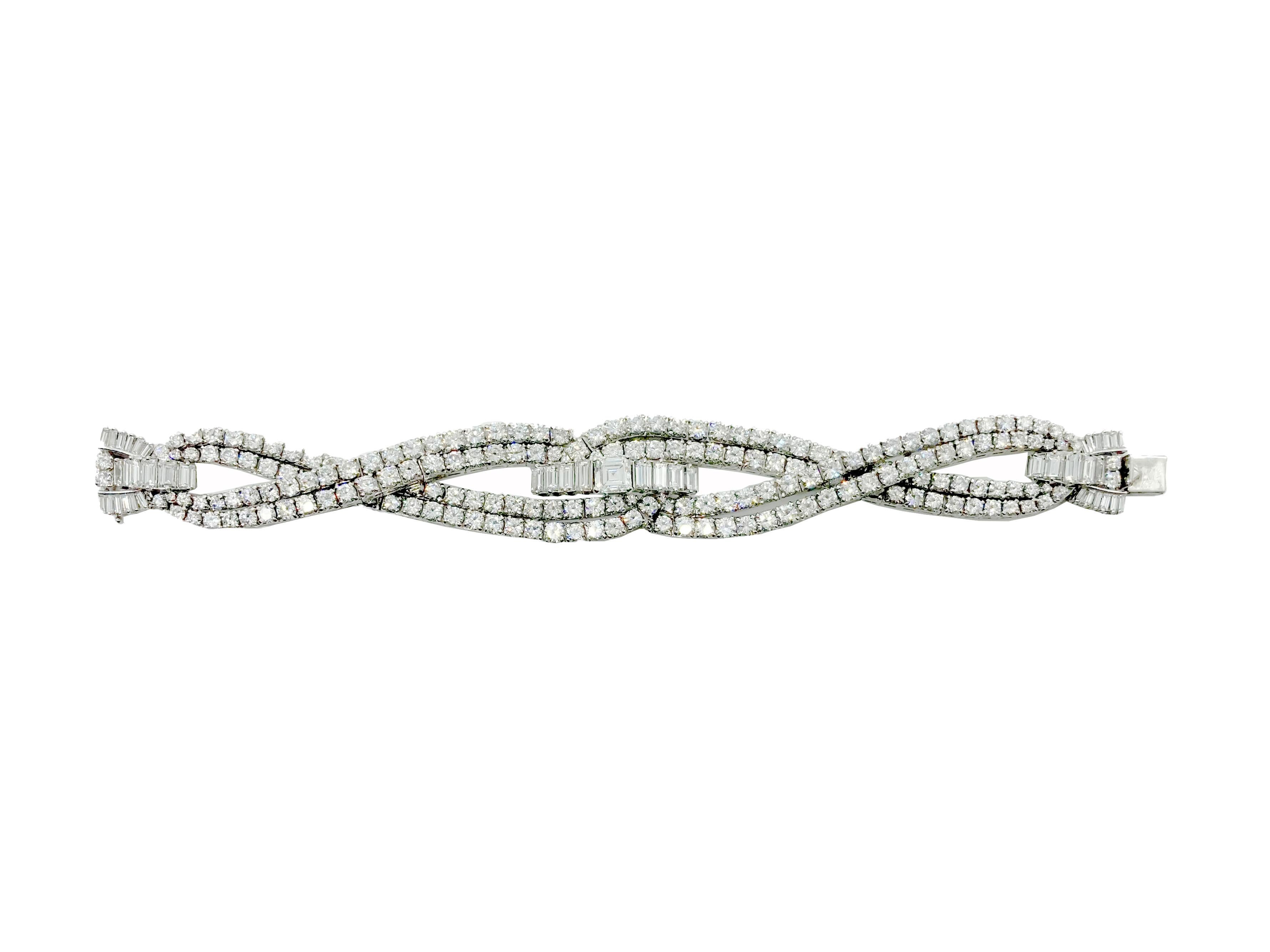 Retro 33 Carat Diamond and Platinum Bracelet For Sale