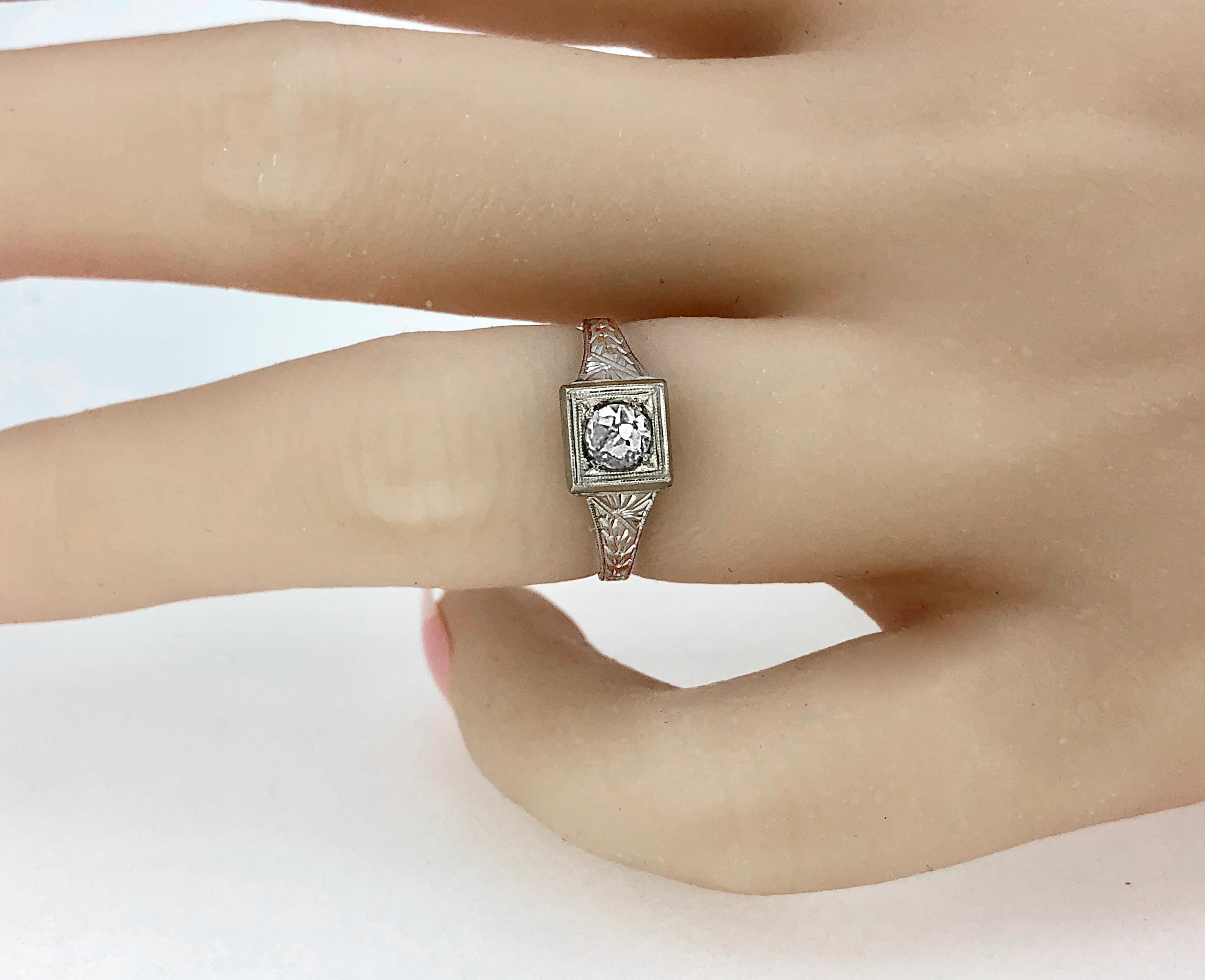 Old European Cut .33 Carat Diamond Art Deco Antique Engagement Ring Platinum For Sale