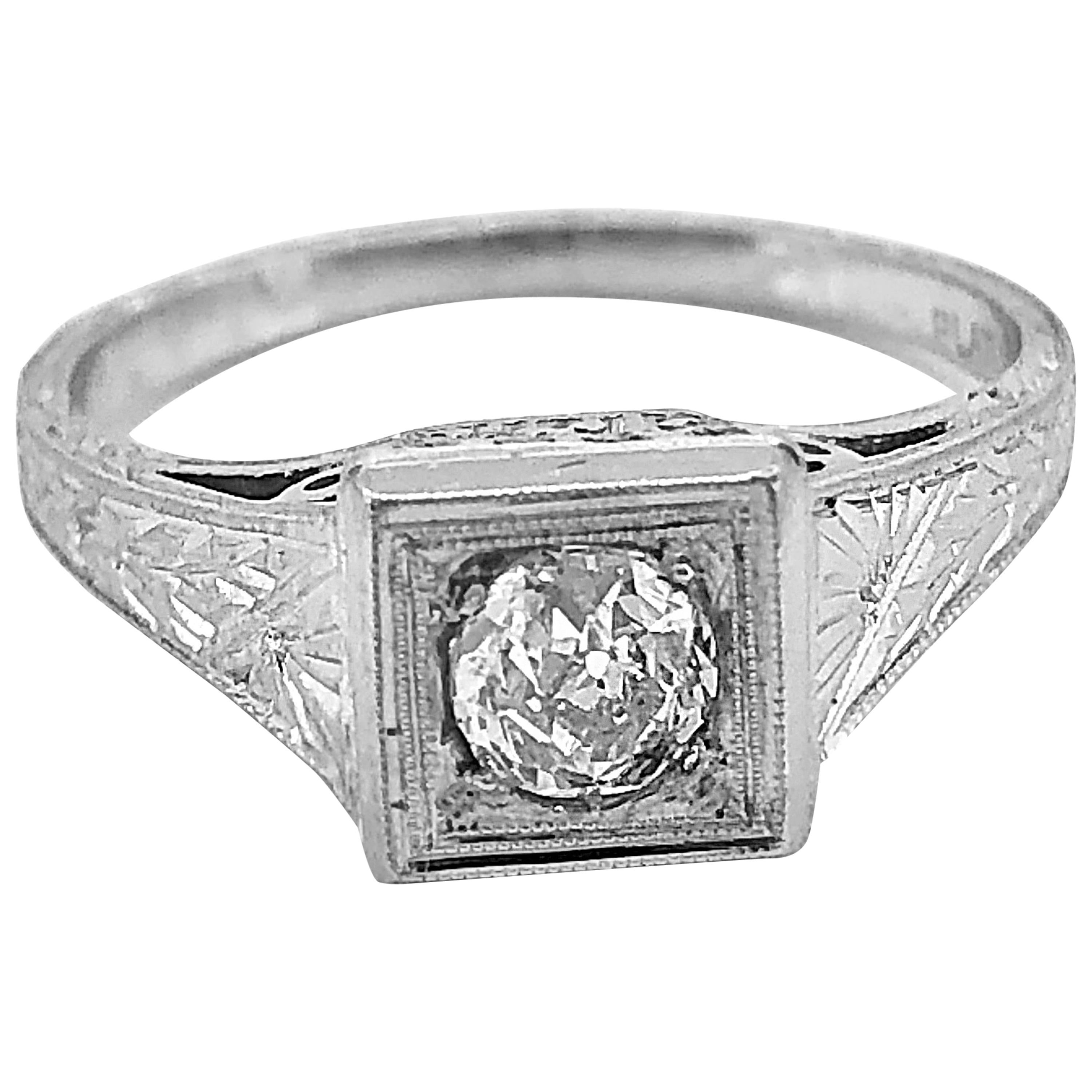 .33 Carat Diamond Art Deco Antique Engagement Ring Platinum For Sale