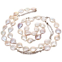 .33 Carat Diamond Cultured Freshwater Pearl White Gold Necklace