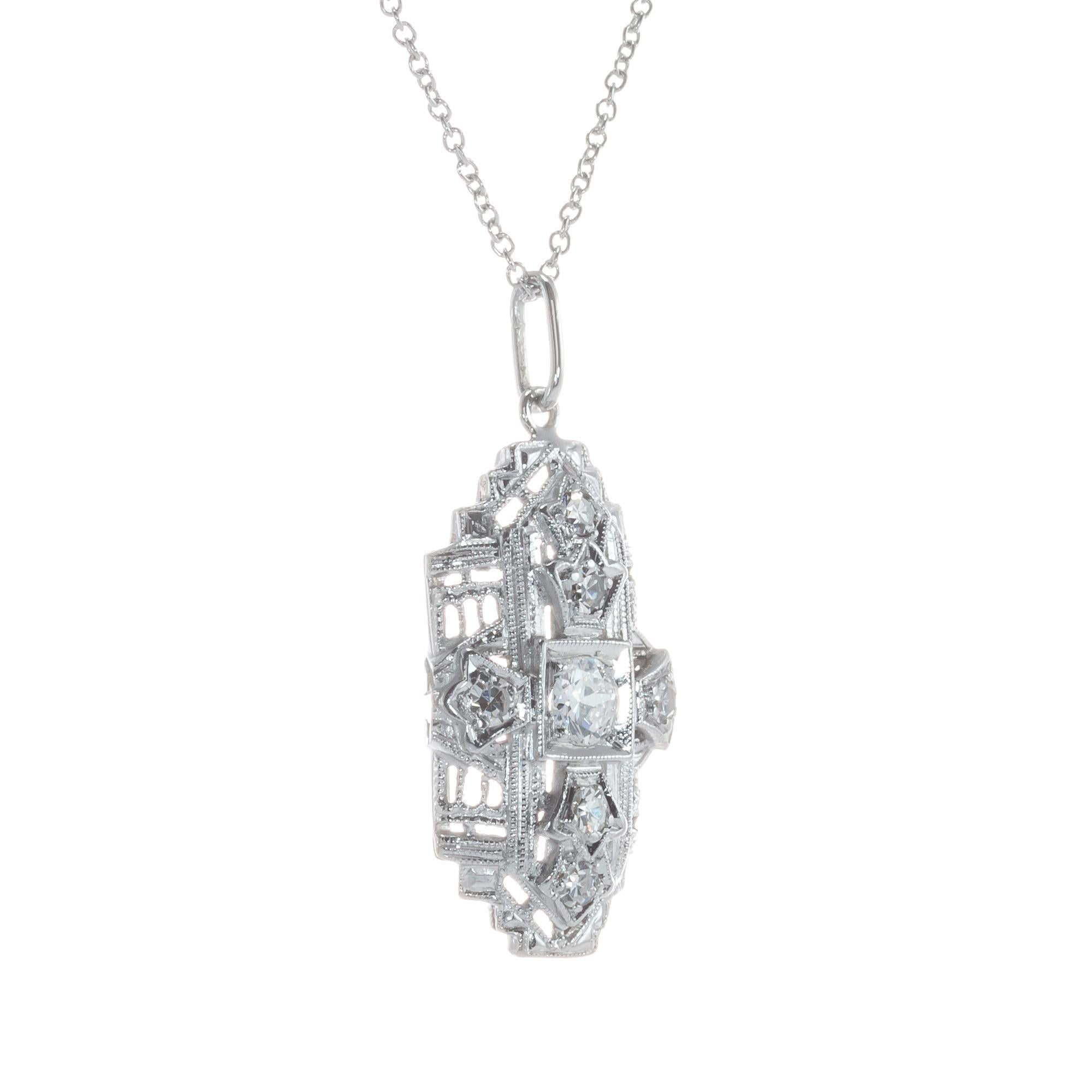 Round Cut .33 Carat Diamond Platinum Art Deco Pendant Neckalce