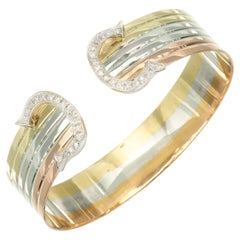 .33 Carat Diamond Tri Color Gold Double C Cuff Bracelet