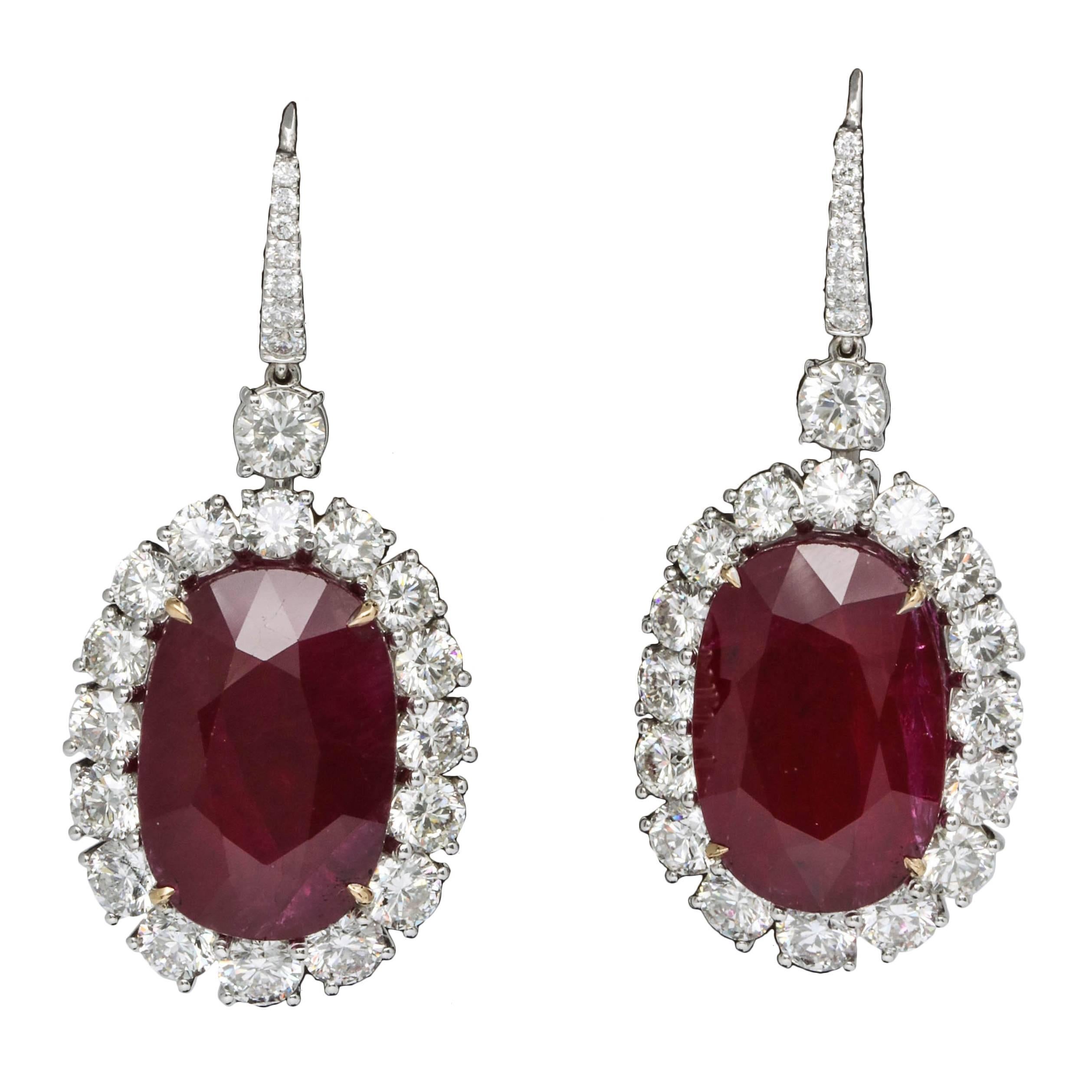 33 Carat GIA Certified Ruby and Diamond Earrings