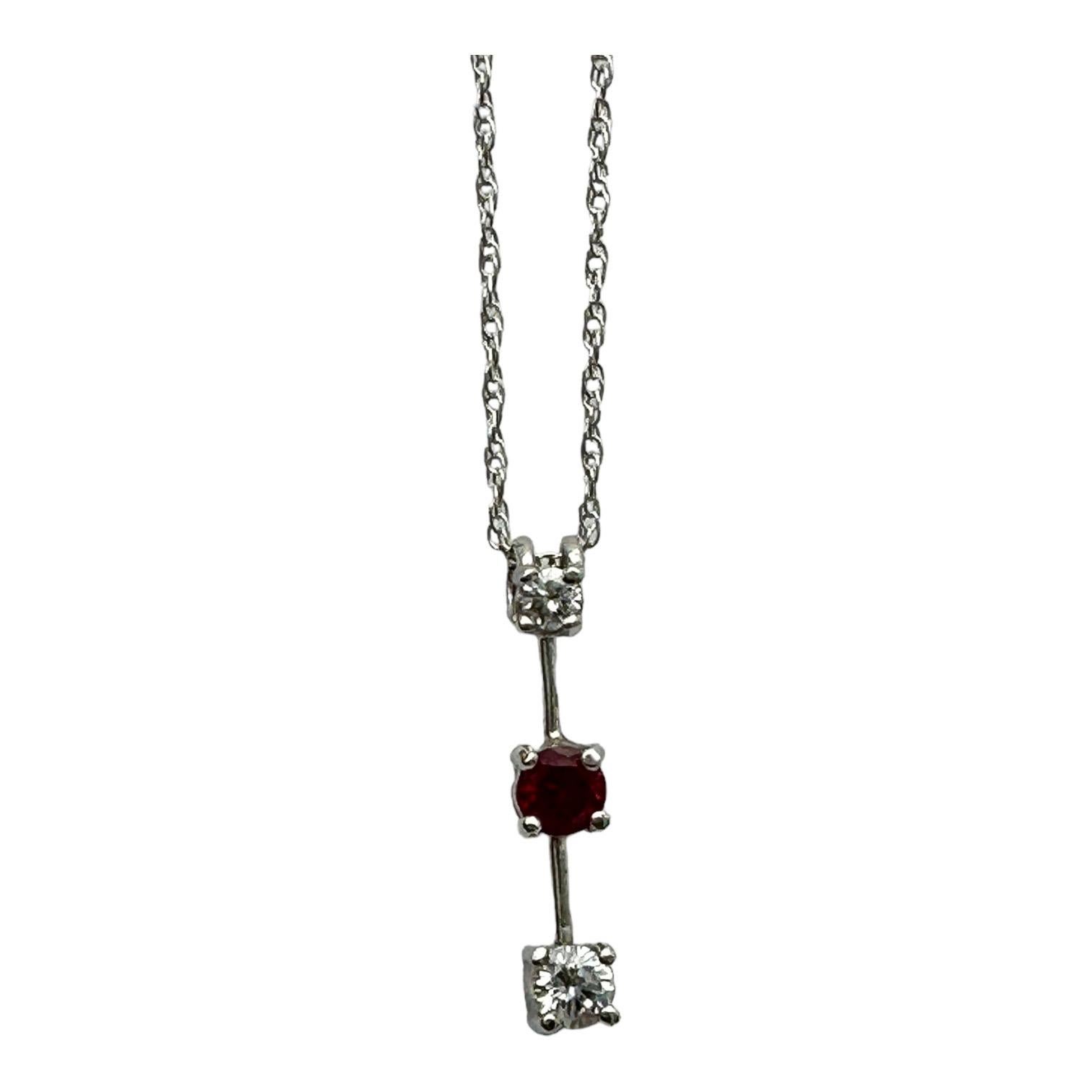 .33 Carat Journey Ruby and Diamond Three Stone Pendant 14Kt White Gold  In New Condition For Sale In Laguna Hills, CA