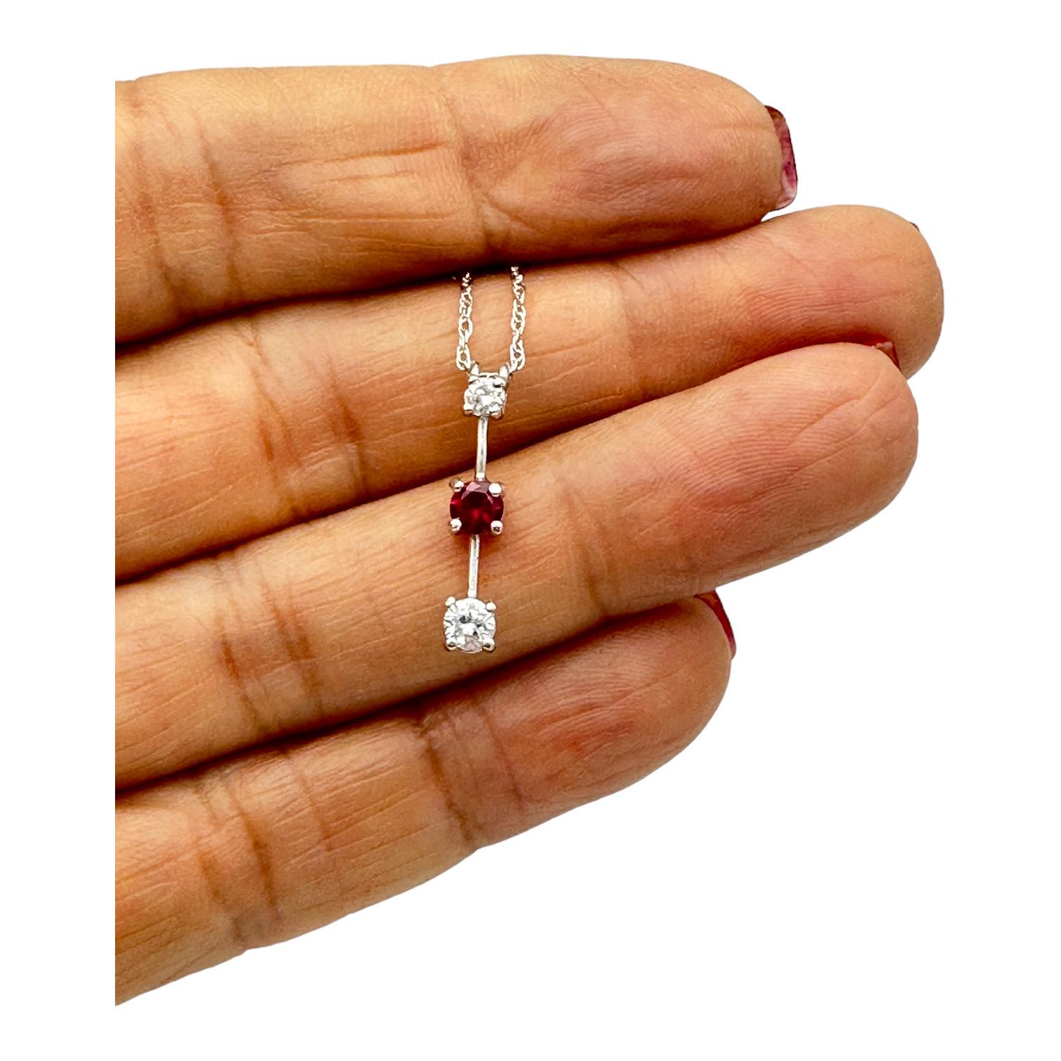 Women's or Men's .33 Carat Journey Ruby and Diamond Three Stone Pendant 14Kt White Gold  For Sale