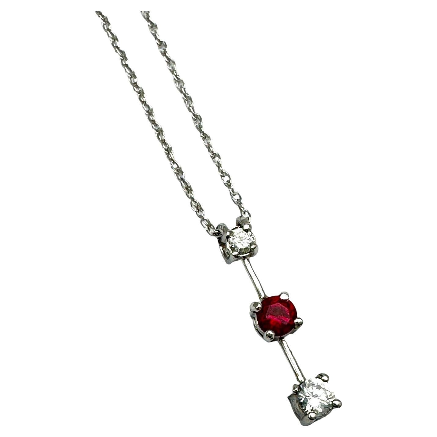 .33 Carat Journey Ruby and Diamond Three Stone Pendant 14Kt White Gold  For Sale