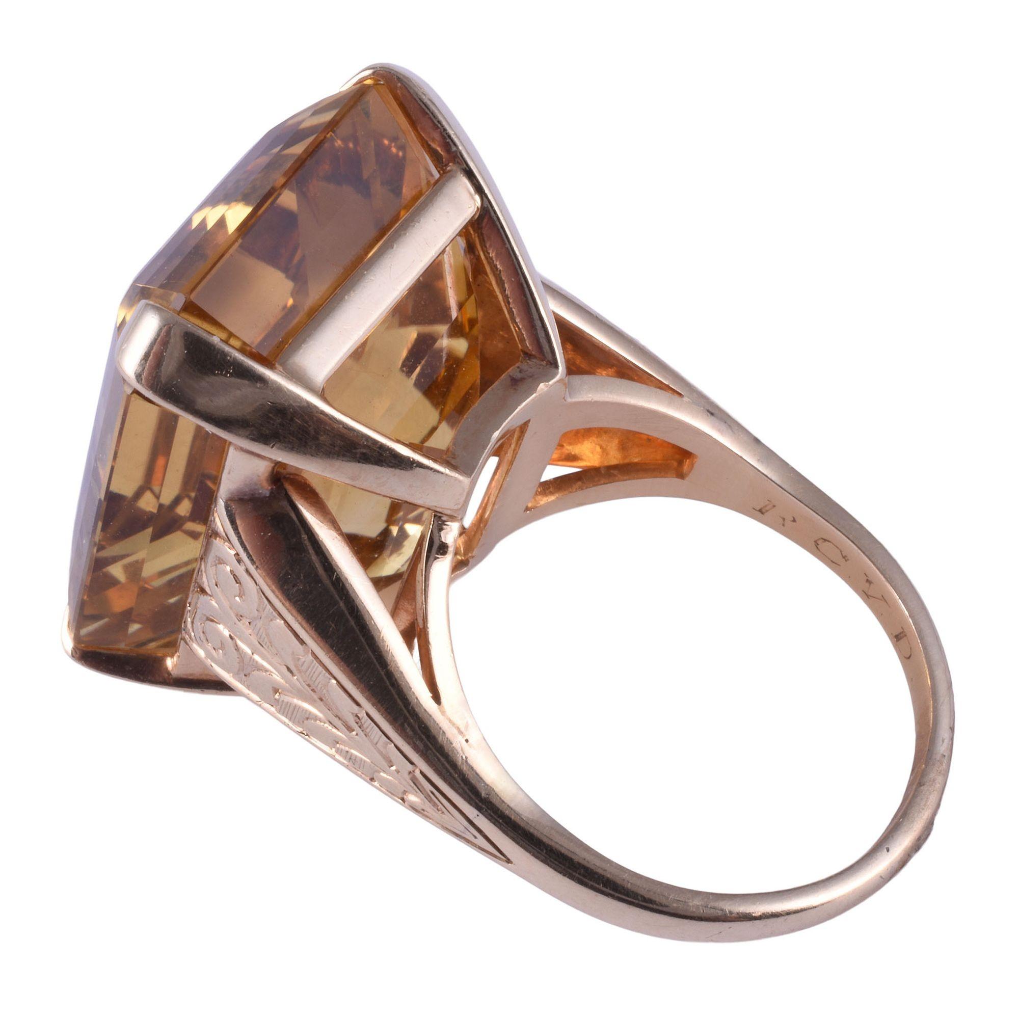 33 Carat Natural Untreated Citrine 14K Gold Ring For Sale 2